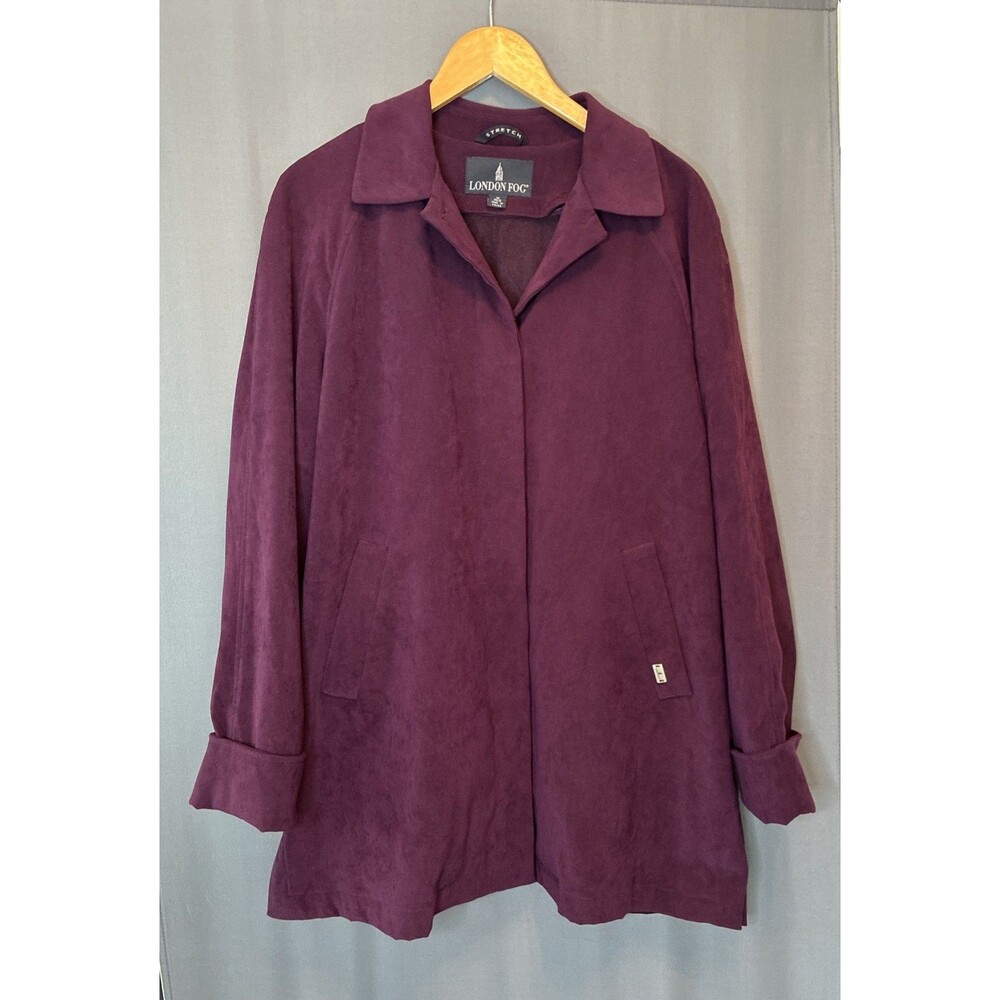 London Fog Mid Length Rain Coat Button Up Jacket Sz M Purple Plum Zip-out Lining